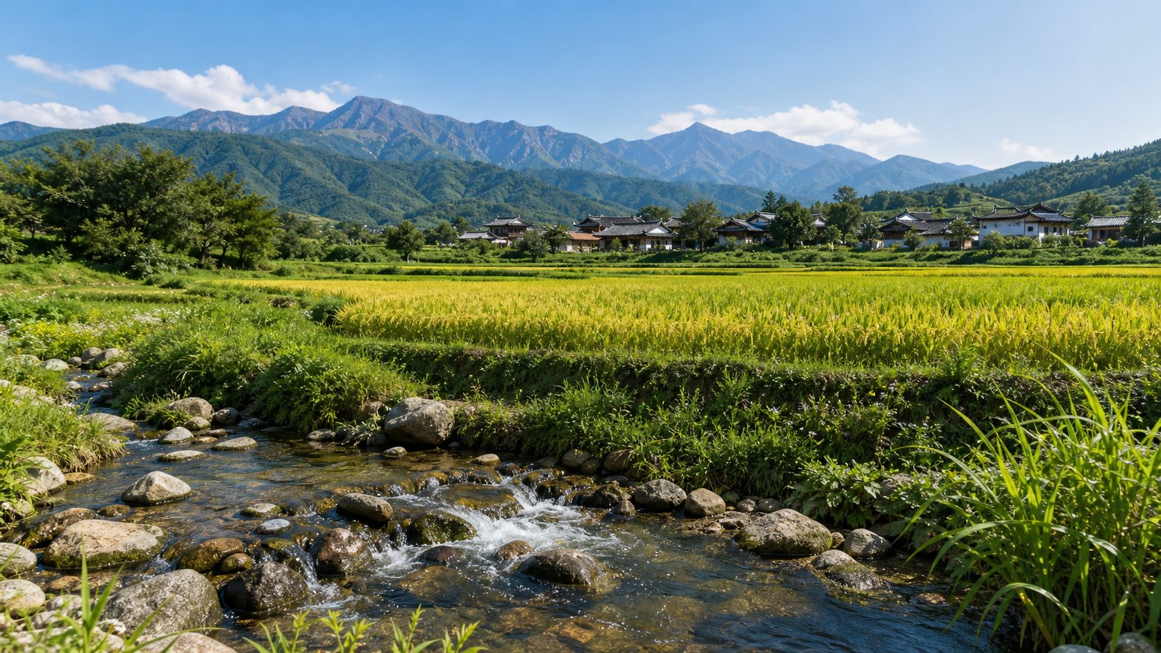 长白山下黑土地稻田与山泉溪流，延健大米产地实景